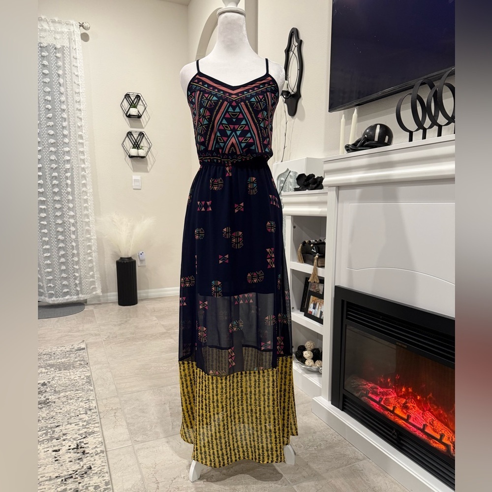 2 x 20$ Xhilaration Black and Yellow Geometric Maxi Dress Size XS